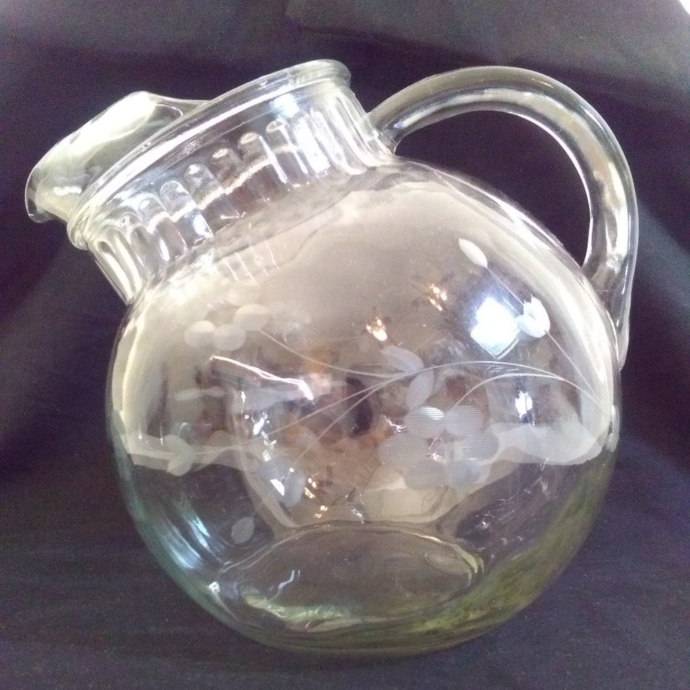 Vintage Etched Glass Pitcher
